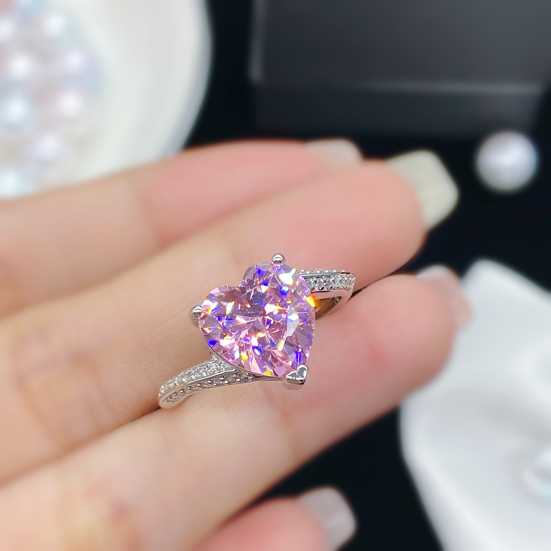 Tourmaline one size ring heart shaped with zircon