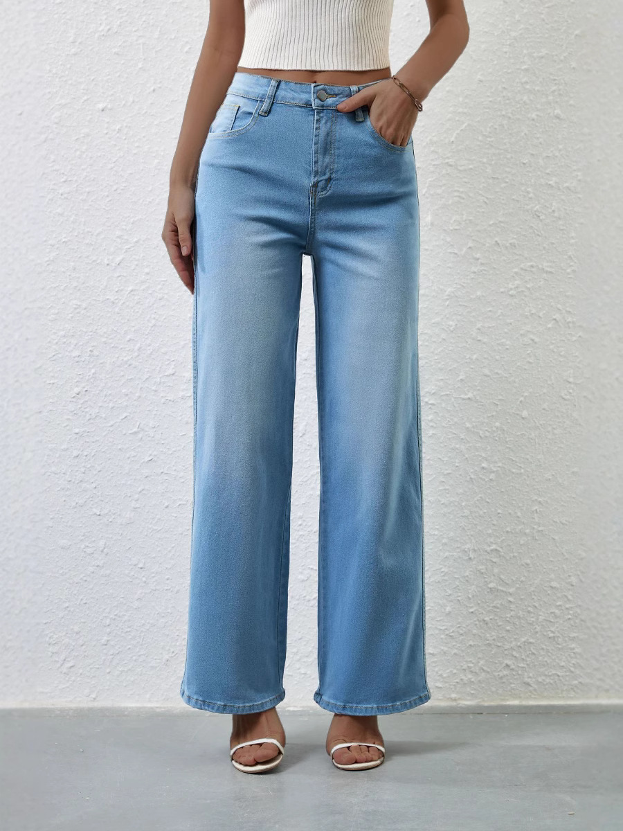 2025 Cross-Border European And American Fashion Casual Stretch Women's Quality Straight High-Waisted Wide-Leg_ecoleips.com
