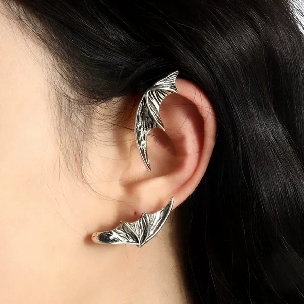 Cross-border new Halloween earrings European and American punk retro demon bat earless earrings cuff earrings for women