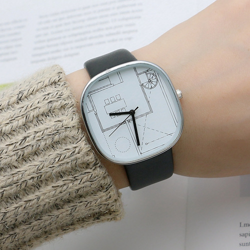 Japanese and Korean geometric pattern boys and girls watch belt fashion student watch Mori style boys middle school quartz watch