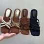 夏款编织辣妹罗马高跟鞋