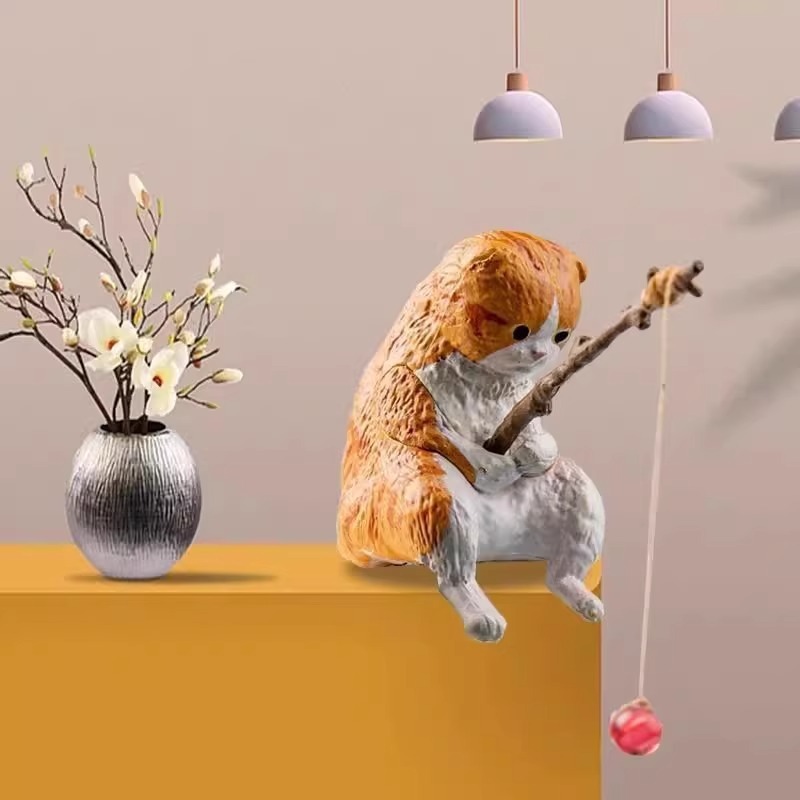 小猫钓鱼摆件鱼缸猫悬挂创意造景摆件桌面专用钓鱼迷你装饰微景观|undefined