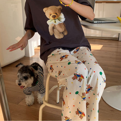 Walking pants!  Cartoon Balloon Bear Pajama Pants Women's Summer and Autumn New Home Air Conditioning Pants Loose Casual Pants