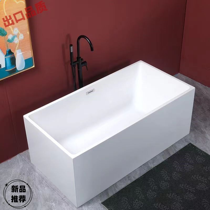 Square Acrylic Japanese-Style Bathtub Freestanding for Home Use, Small Apartment Deep Soaking Hotel Seamless Bathtub Mini Bath