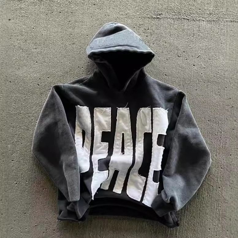 Herrenbekleidung, neue Sweatshirts, modische Persönlichkeit im Streetstyle, mit Buchstabenstickereien, Kapuzenpullover mit langen Ärmeln_voghion.com