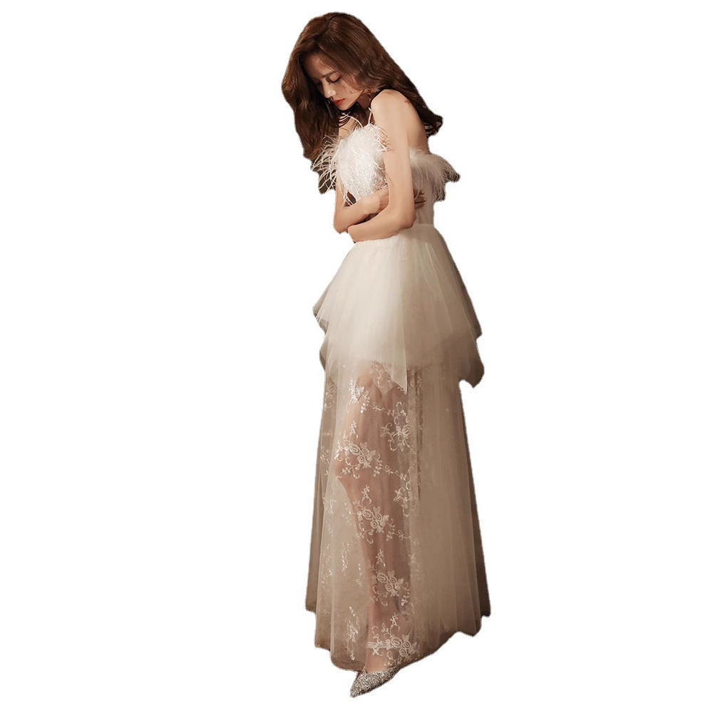 Vestido de noche para mujer 2025 verano nuevo estilo de hada, elegante vestido de fiesta de cumpleaños, estilo francés Hepburn con plumas, vestido de graduación.
