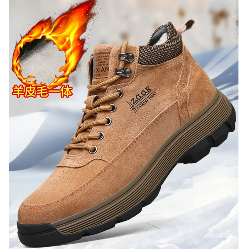 Обувь из хлопка и кожи, Мужская Нескользящая износостойкая зимняя утолщенная хлопчатобумажная обувь на флисовой подкладке, мужские Ботинки Martin в британском стиле, мужские Ботинки Martin