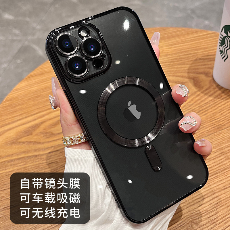 Apple 16 Pro Max対応 電気メッキ磁気吸着スマホケース 透明iPhone16ハードケースPC保護カバー15耐衝撃|undefined