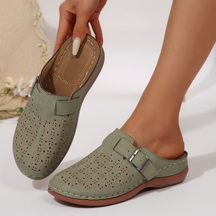 2025 Foreign Trade Summer New Women's Closed-Toe Thick-Soled Slippers Cross-Border Large Size Casual Round-Toe Open-Back Slippers