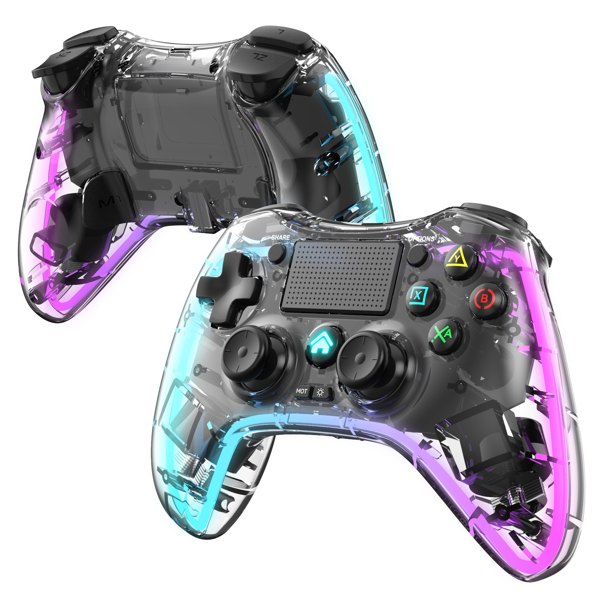 P05 Cross-Border Private Model Ps4 Elite Game Controller with Back Buttons, Bluetooth 5.0, Motion Sensing, Transparent Dazzling Lights, Compatible with Ps5, Pc, and Mobile Phones