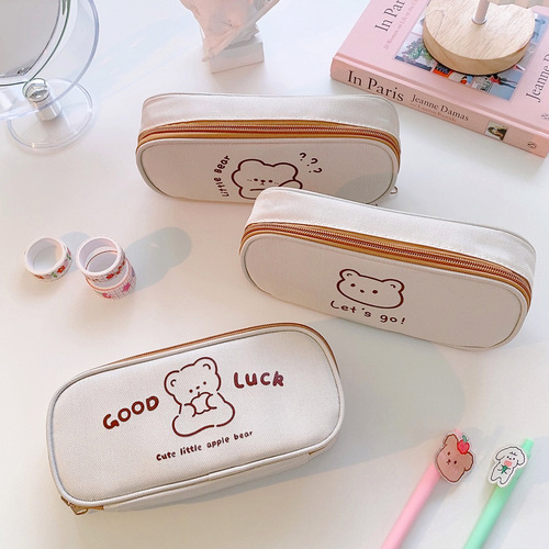 Yilan factory direct sales canvas pencil case large capacity student simple pencil case ins style girly heart stationery box