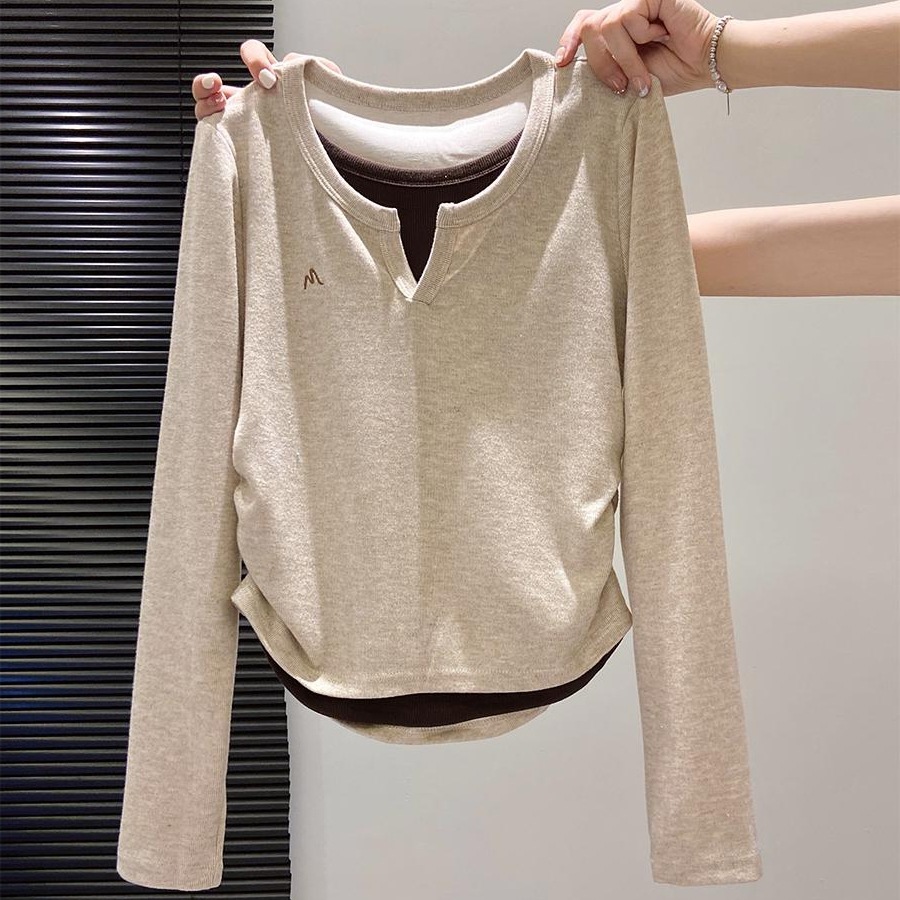 【天猫抖音好质量80-200斤可穿 整件套烫】大码女装假两件长袖t恤