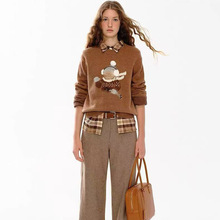 毛针织衫2025冬季新款柔软舒适提花圆领毛衣宽松慵懒针织上衣女