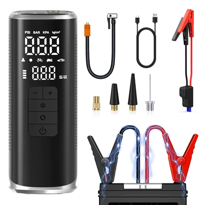 25-Cylinder Wireless Lithium Battery Car Air Pump, Car Emergency Start-Up and Charging All-In-One Device with Strong Battery Life (Hava nasosu) - 8000mah-smart-clip-color-box-black