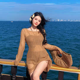 韩国ins新款度假泳衣女大码一件代发三件套平角分体小胸显瘦泳装