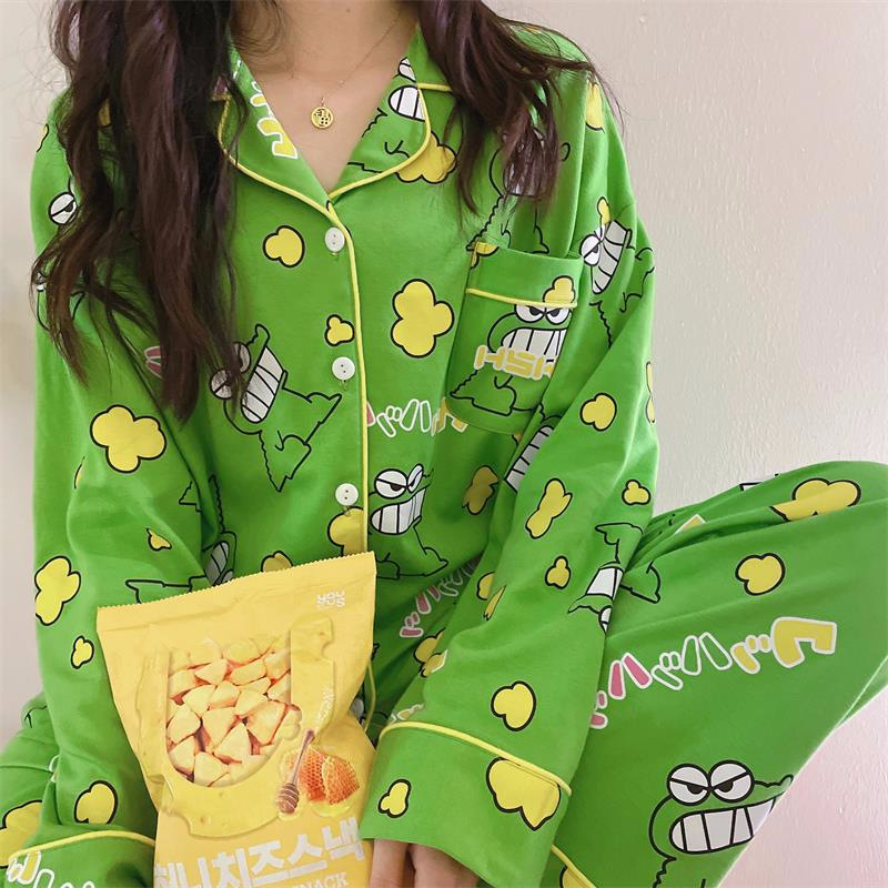 Bộ đồ ngủ hoạt hình Nhật Bản Pudding Dog Bộ đồ ngủ cho nữ mùa xuân thu giả cotton quần dài phù hợp với trang phục bên ngoài quần áo mặc ở nhà