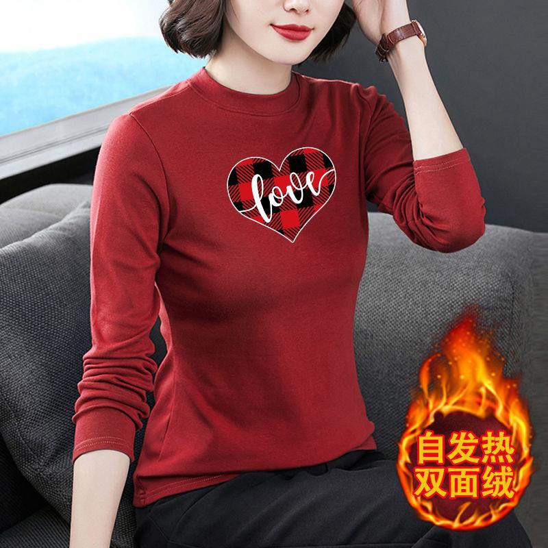 德绒长袖t恤女秋冬季中年妈妈加厚加绒保暖内搭修身打底衫女上衣|undefined