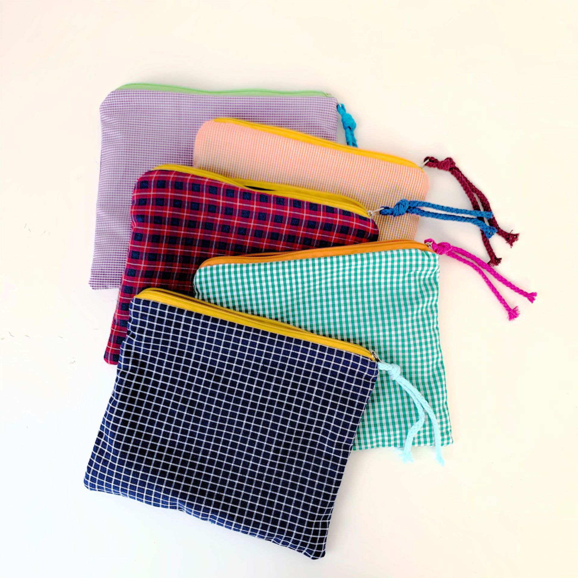 Plaid Cosmetic Bag Ins Japanese and Korean Simple Storage Document Bag Contrasting Colorful Cotton Plaid Large Capacity Pencil Case