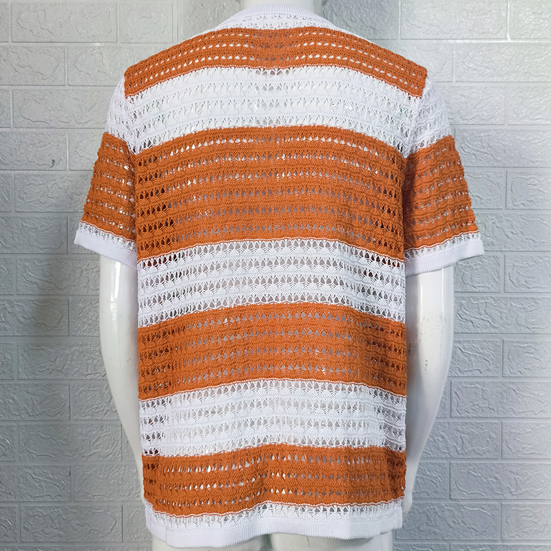 Men's Knit Shirt With Turn-down Collar And Color Block Design_voghion.com