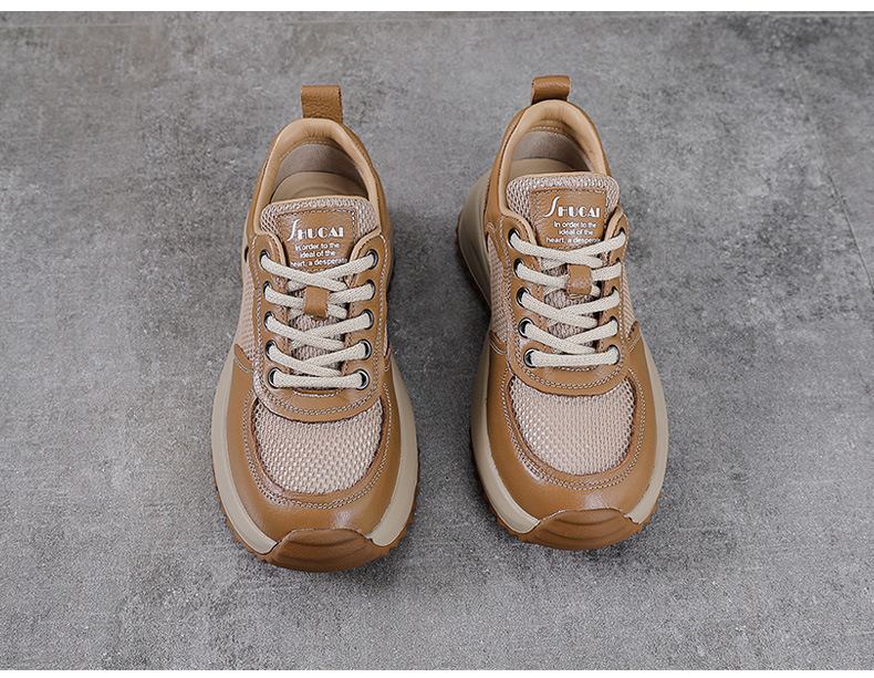 Giày sneaker nữ chunky đế dày da bò lỗ thoáng khí — màu trắng chi tiết 11
