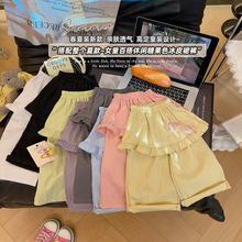 【女童屁帘裤】夏季新款女宝宝直筒裤薄款花边屁帘阔腿裤童裤批发