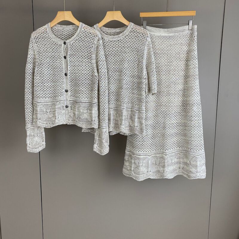 Nanyou Premium 2026 Spring/Summer New Bc Linen Cotton Hollow-Out Sequin Knitted Cardigan Short Sleeve Elastic Waist Skirt for Women Nanyou Premium 2026 Spring/Summer New Bc Linen Cotton Hollow-Out Sequin Knitted Cardigan Short Sleeve Elastic Waist Skirt for Women