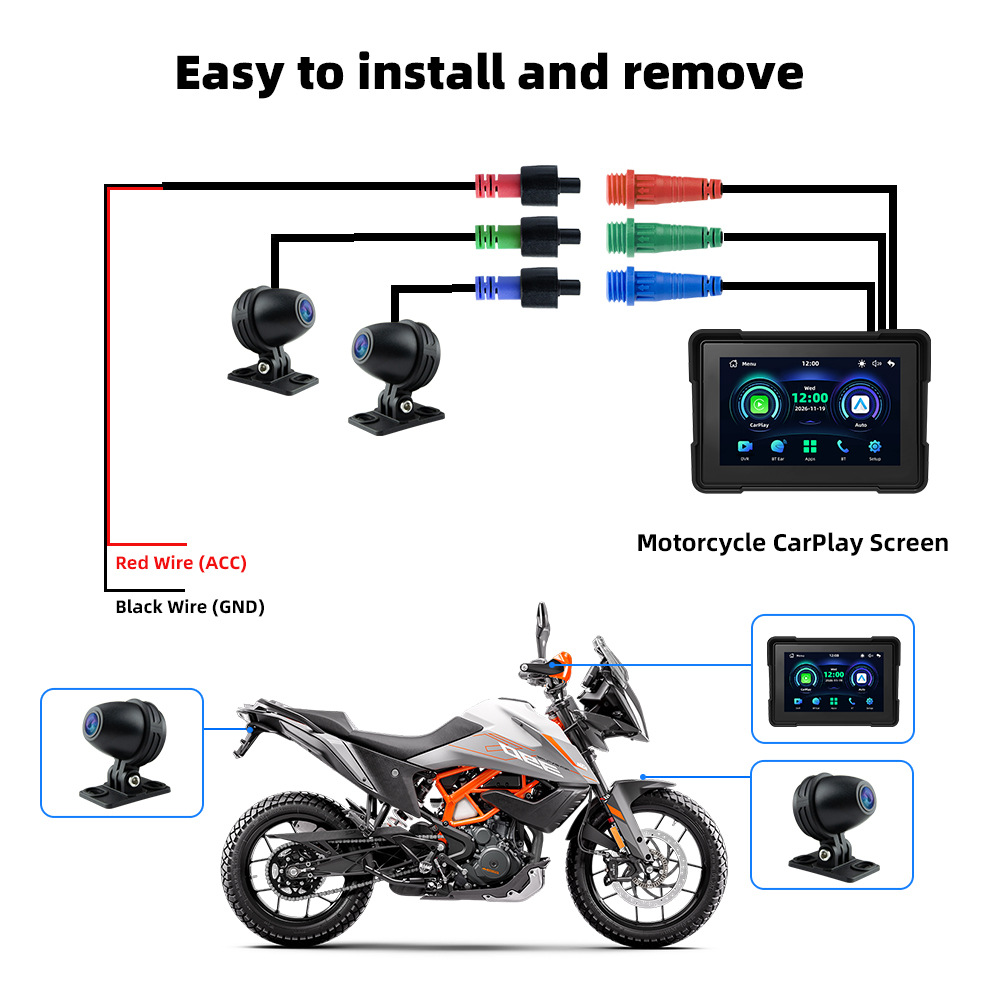5inch Wireless Carplay/Android Auto Portable Car Motorcycle Driving Recorder