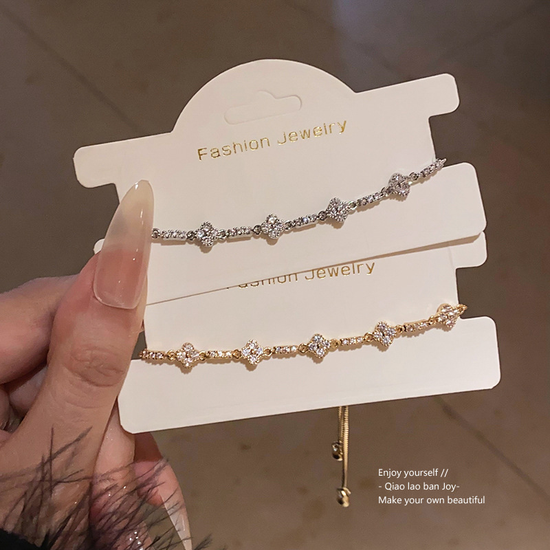 Korean Zircon Diamond Flower Adjustable Bracelet Cyber Celebrity Light Luxury Style Design Bracelet Exquisite Commuting All-match Bracelet Korean Zircon Diamond Flower Adjustable Bracelet Cyber Celebrity Light Luxury Style Design Bracelet Exquisite Commuting All-match Bracelet