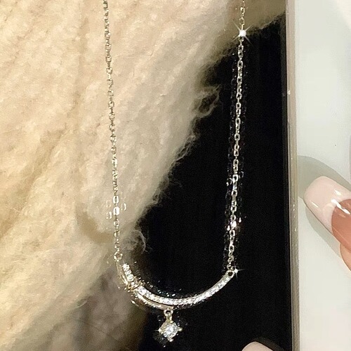 Titanium steel new style fashionable knot embedded diamond necklace for women design model, popular versatile pendant jewelry high-end personalized necklace