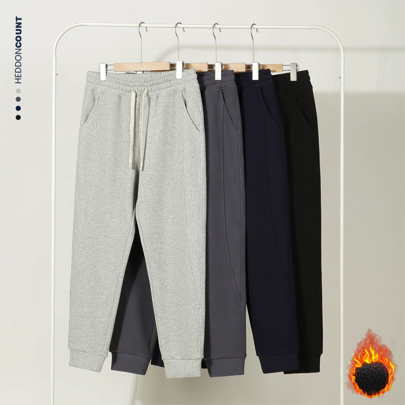 Tenguo Men 400 г тяжелый твил с флисом и брюками для ног мужской 2025 осень и зима новая мода повседневные брюки