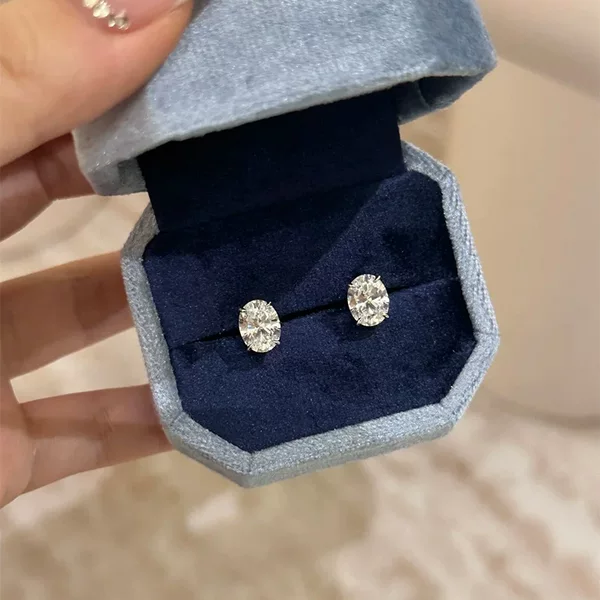 Silver Source S925 Pure Silver Four-Prong Pigeon Egg Earrings for Women, Oval 5A Zircon Versatile Geometric Earrings, Light Luxury