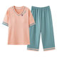 Women's pajamas with chest pad summer cotton short-sleeved cropped pants home wear thin summer casual outerwear plus size suit