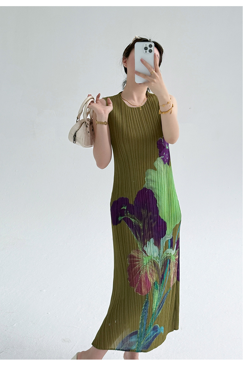 Đầm maxi nữ thắt eo kiểu mới phong cách Trung Hoa hiện đại, họa tiết in hoa cổ điển, chất liệu nhăn nhẹ mùa hè — màu đen chi tiết 21
