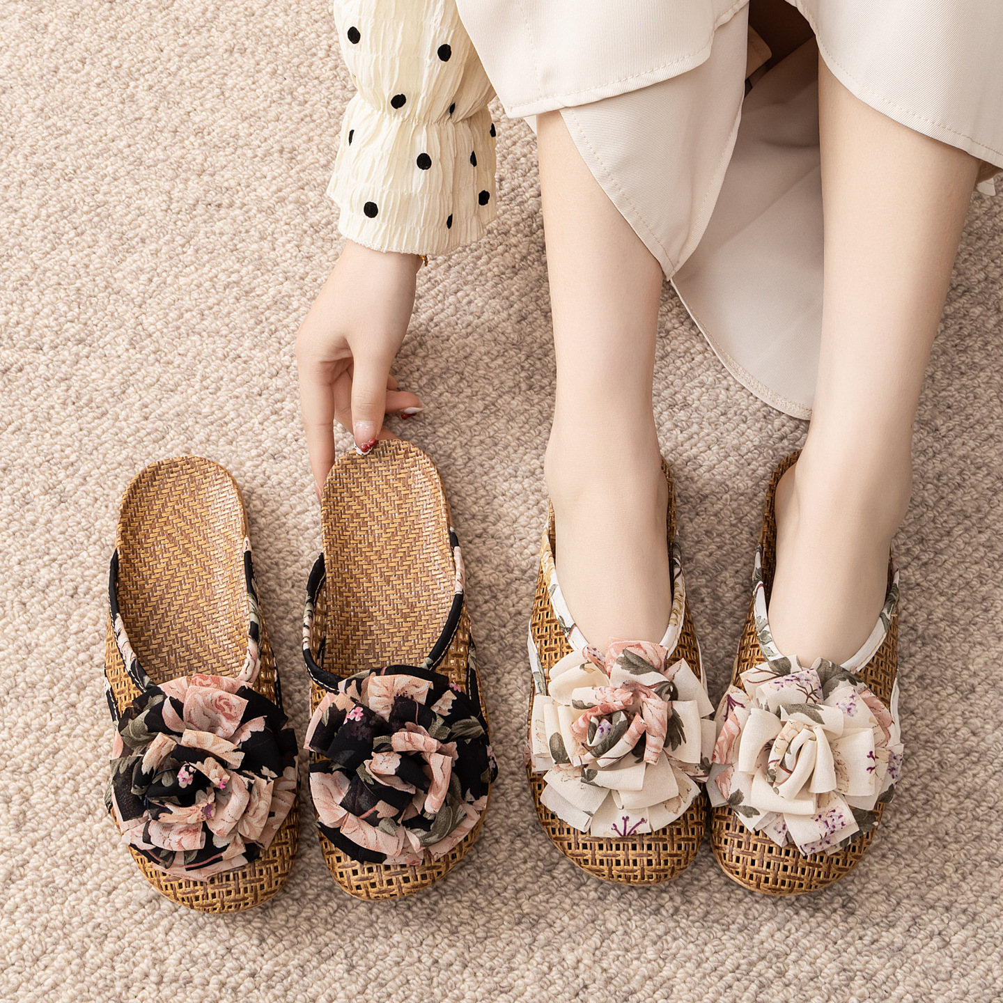 New Summer Rattan Floor Slippers For Use, Indoor Cool Bamboo Woven Straw Slippers, Non-slip Home Use_voghion.com