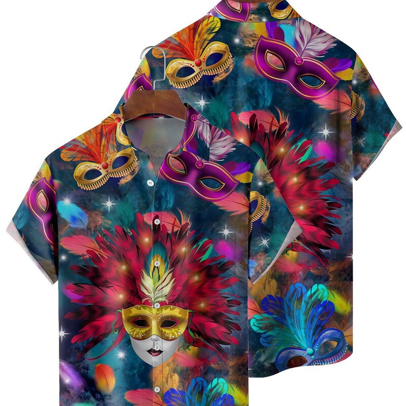 2024 New Cross-Border Pinduoduo Hawaiian Carnival 3D Printed Short-Sleeve Shirt Casual Summer Men's Shirt