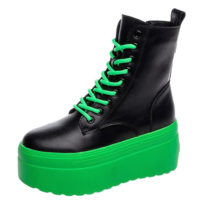 Ботинки Мартин для женщин, осень-зима 2024, новые, на толстой подошве, в британском стиле, кожаные, модные, увеличивающие рост, узкие короткие ботинки, зеленая подошва