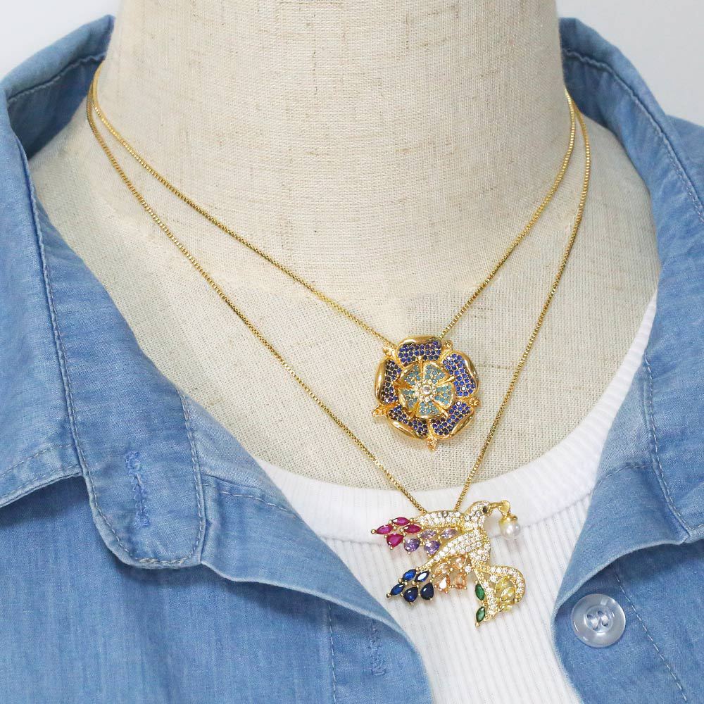 Fashion Heart Shape Bird Copper Pendant Necklace Inlay Zircon Copper Necklaces