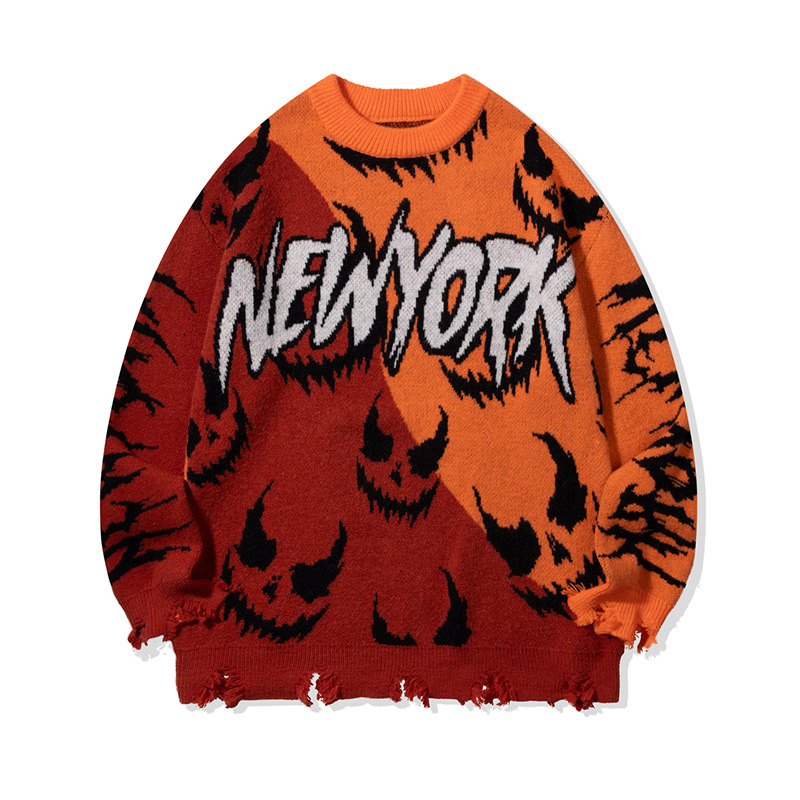 YWFG ropa de mujer americana retro letras diabólicas viento 2024 pareja de otoño superior versátil cuello redondo manga larga jersey