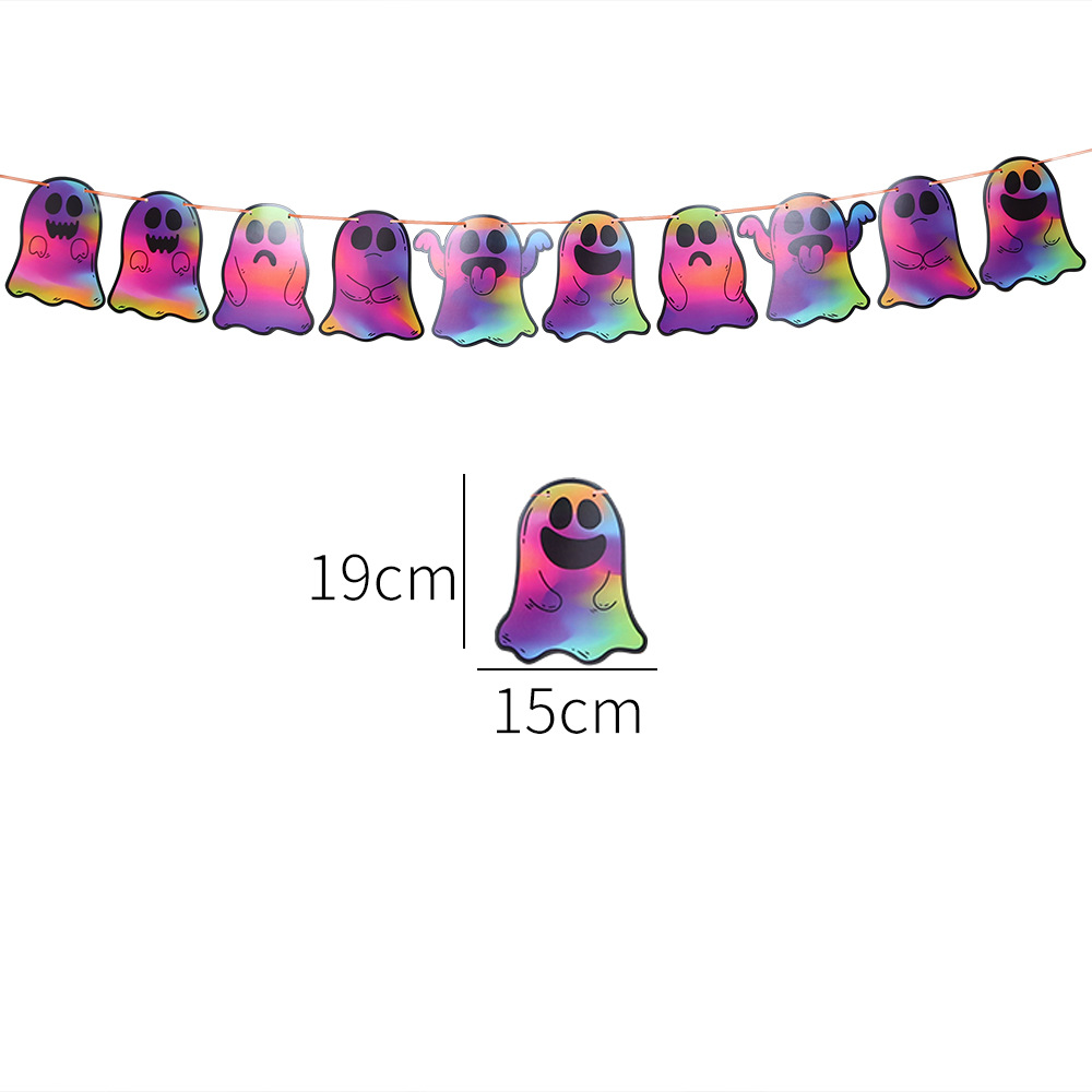 Colgante de bandera de halloween suministros de fiesta decoración de la escena esqueleto fantasma banderín calabaza papel guirnallado