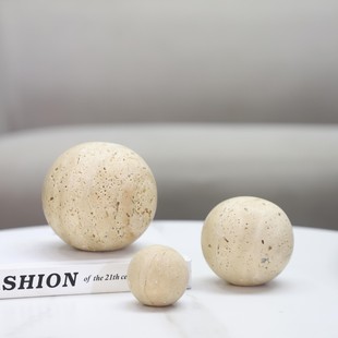 Minimalist Silent Wind Natural Yellow Cave Stone Ball Art Ornaments Living Room Bedroom Entrance Hotel Study Home Decorations