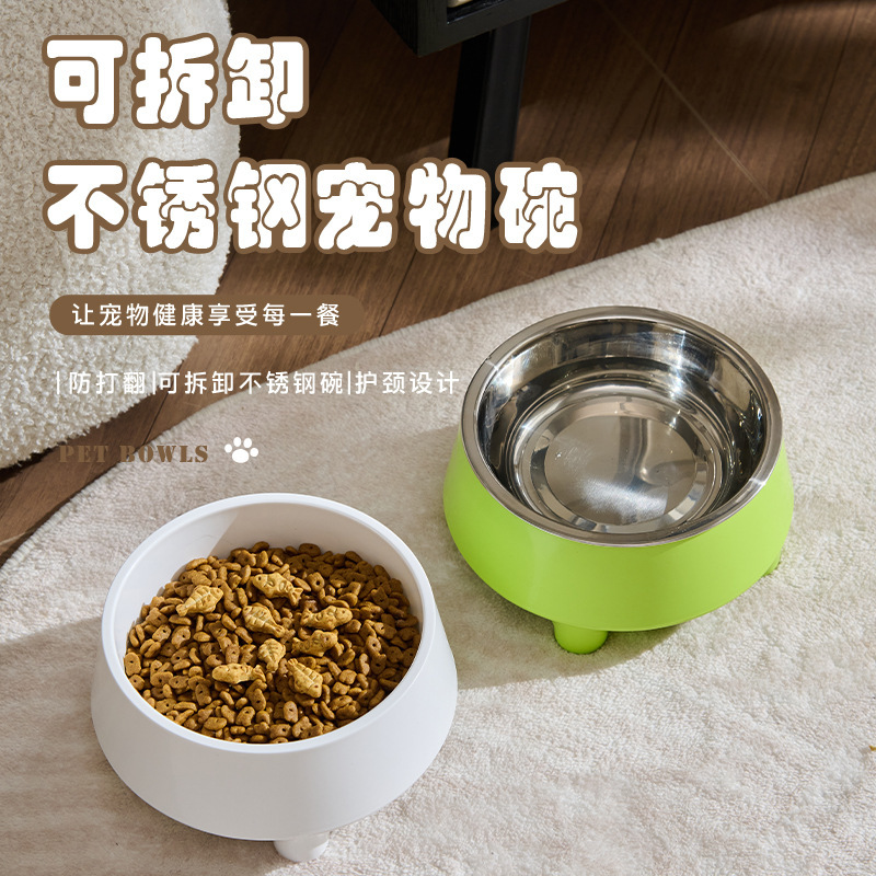 Cat Bowl, Cat Food Bowl, Stainless Steel Cat Feeding Bowl, Drinking Bowl, Non-Slip, Anti-Spill, Protects Cervical Spine, Elevated Pet Dog Bowl