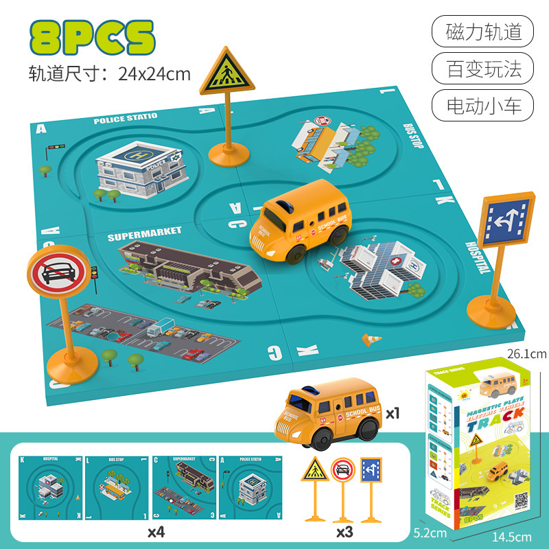 Tiktok niños educativos pista magnética coche fuego ingeniería vehículo DIY variedad rompecabezas eléctrico pista coche