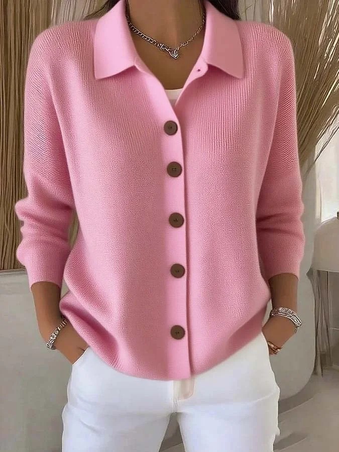 Knitted Button Cardigan For Women With Turn Down Collar Winter_voghion.com