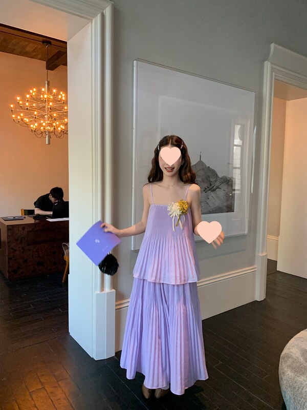 ル・ルージュ 周美梅 ファンタジーディープライラック スタイリッシュプリーツテクスチャーA裾サスペンダーロングスカートスーツ|undefined