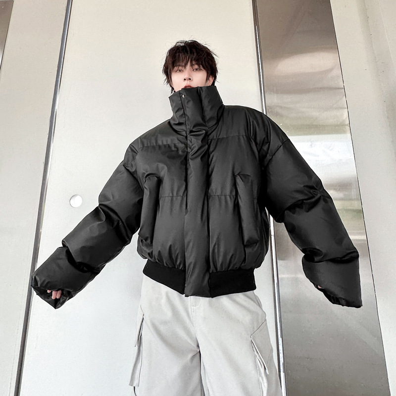 Ropa de invierno pesado simple collar de pie corto abrigo de algodón acolchado para hombres y mujeres espesado cálido abrigo de algodón acolchado de cuero suelto abrigo de pan casual