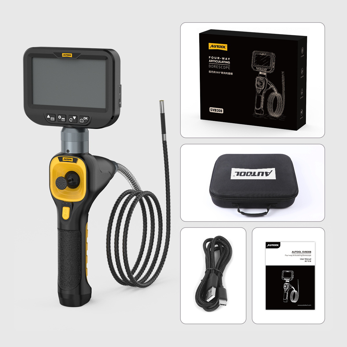 Endoscopio Articulado Automotriz SVB308 con Giro de 360 Grados e Impermeable para Cilindros de Motor