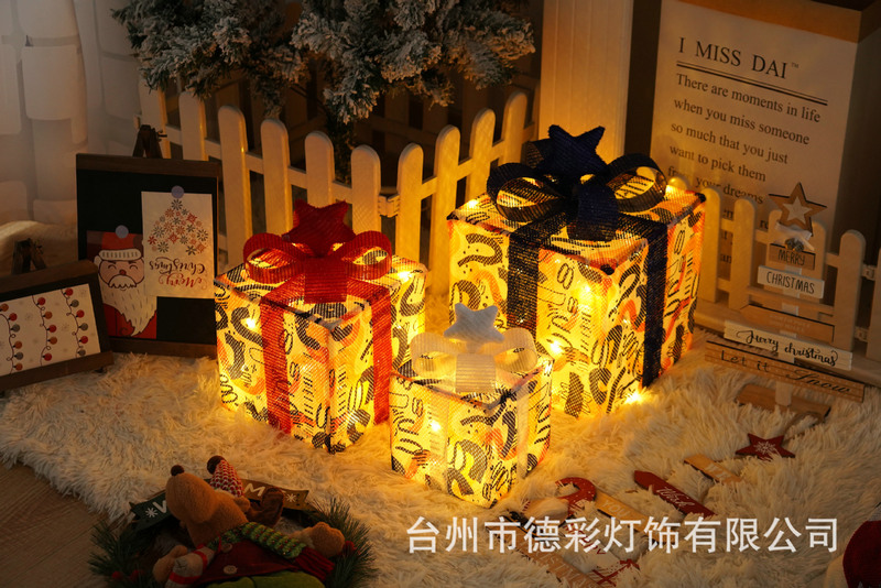 LEDクリスマスプレゼント箱三点セット越境新作クリスマス装飾灯シチュエーションアレンジ装飾灯|undefined