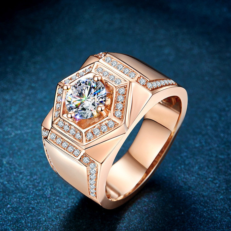 S925 moissanite platinum diamond ring customizable 18k rose gold color gold domineering men's index finger ring ins tide S925 moissanite platinum diamond ring customizable 18k rose gold color gold domineering men's index finger ring ins tide