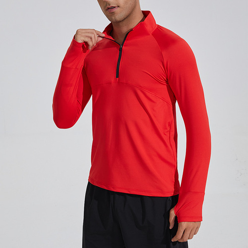 Men's spring and autumn fitness long-sleeved T-shirt quick-drying clothing basketball running yoga sportswear half-zip slim training clothing