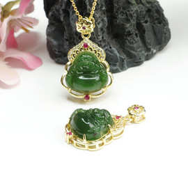 弥勒佛钛钢项链女夏轻奢2023新款仿玉吊坠气质锁骨链百搭小众